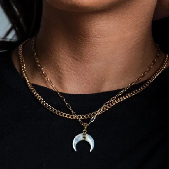 ❗️Last One❗️Mother of Pearl Double Horn Gold Necklace - Picture 2 of 12